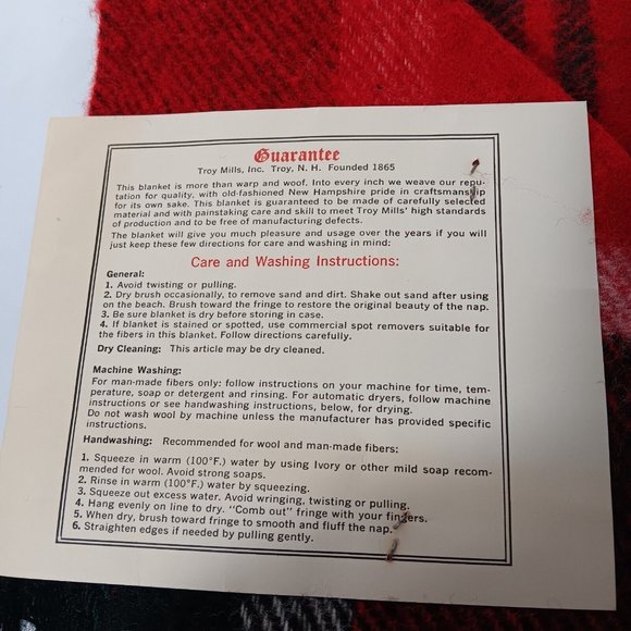 Troy Leisure Blanket Wool Blend Red Plaid Fringe NOS USA Made No 2 1/2 B 3517 - Picture 7 of 16